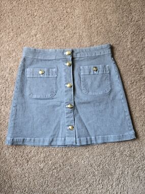 Free Assembly Striped Button-Front Denim Mini Skirt Size 8